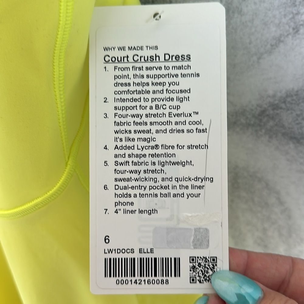 Lululemon Court Crush Dress Electric Lemon size 6 NWT tennis dress 🎾‎ - Picture 4 of 8